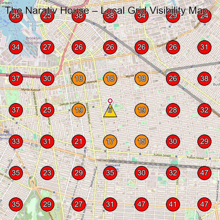 The Narativ House GeoGrid visibility map for Clothing Store in Brooklyn